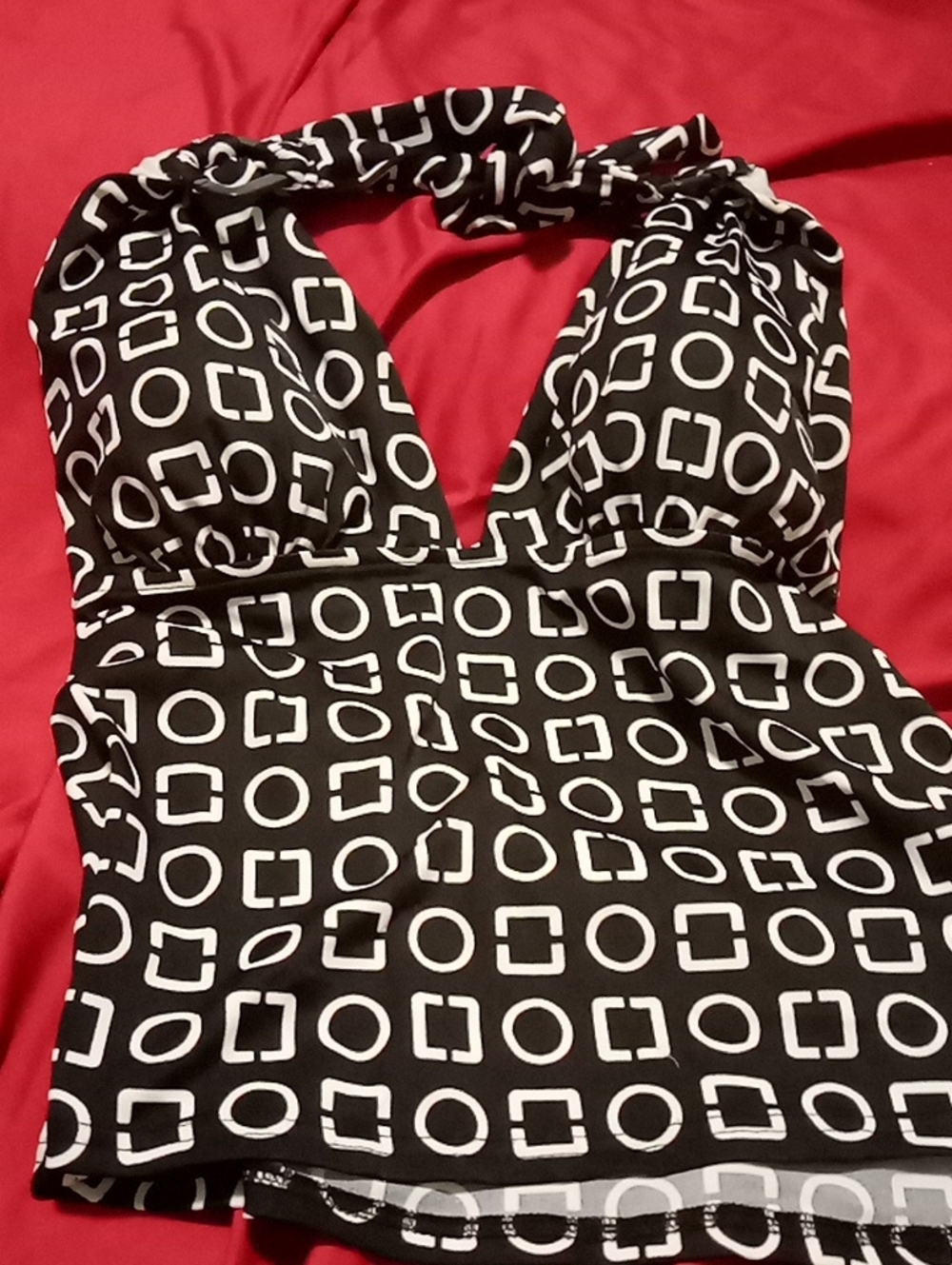 Black & White Geometric Halter Tankini Top